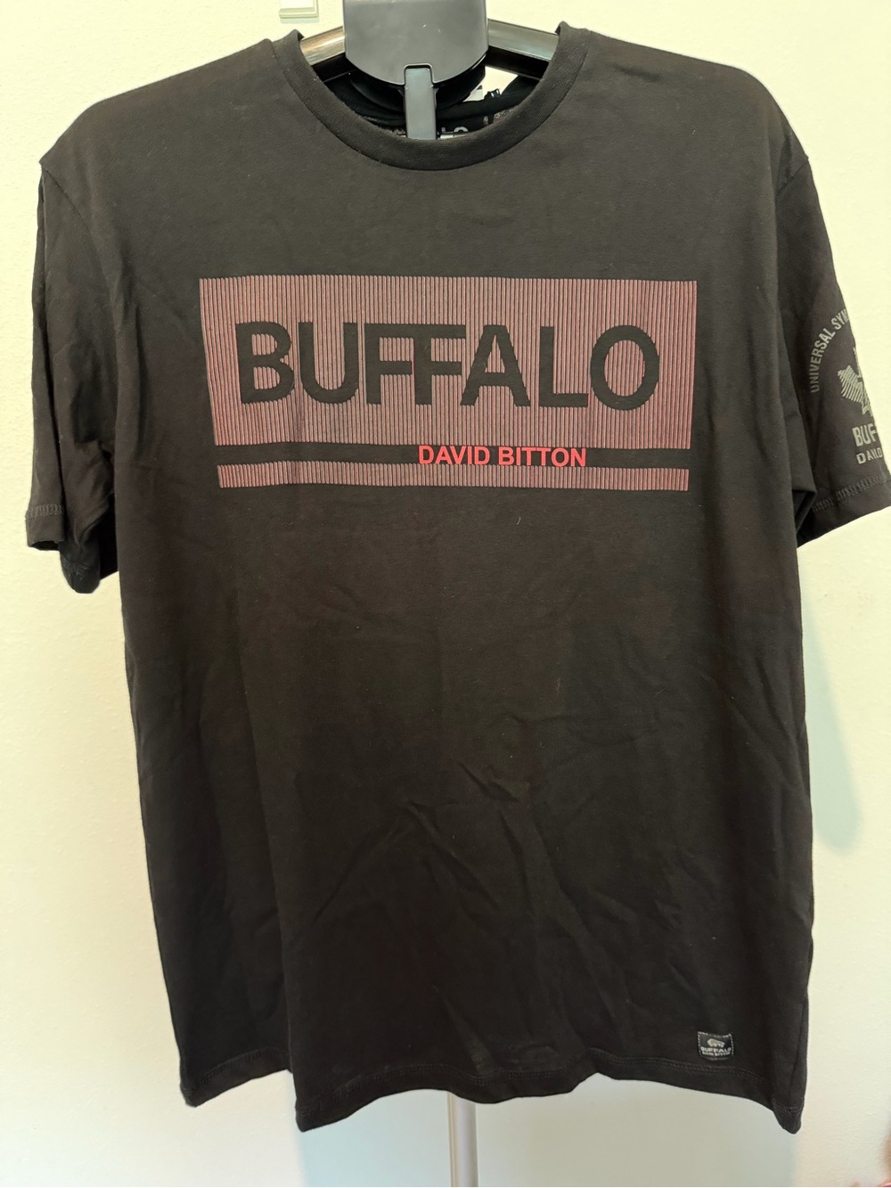 Buffalo David Bitton Black T-Shirt with Red Logo Panel